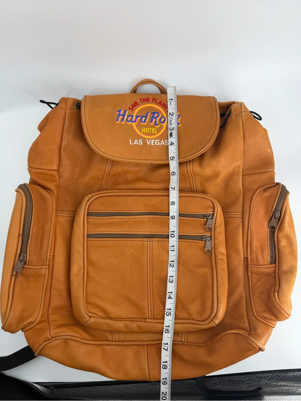 Vintage Hard Rock Hotel Las Vegas Leather Backpack Brown Tan Save The Planet 90s